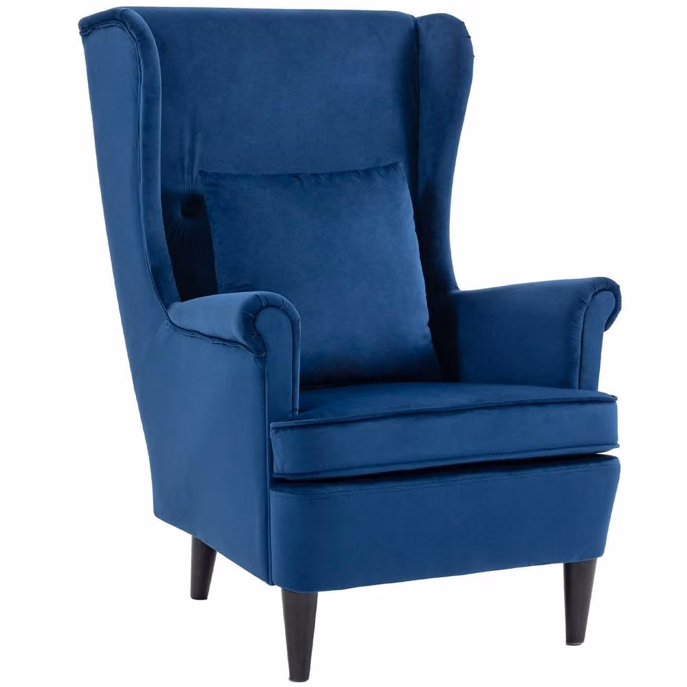 STILVORA Blue Velvet Winged Accent Chair with Armrests and Solid Wood Frame – 2