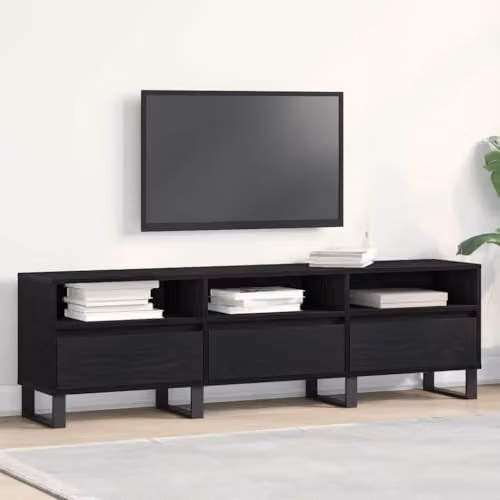 vidaXL Mid-Century TV Cabinet in Black, W/D/H: 150 x 30 x 44.5 cm – 2