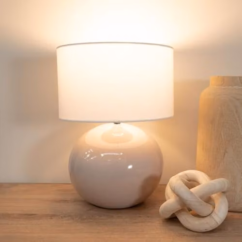 ValueLights Bosco Ceramic Sphere Table Lamp with White Fabric Shade – 2