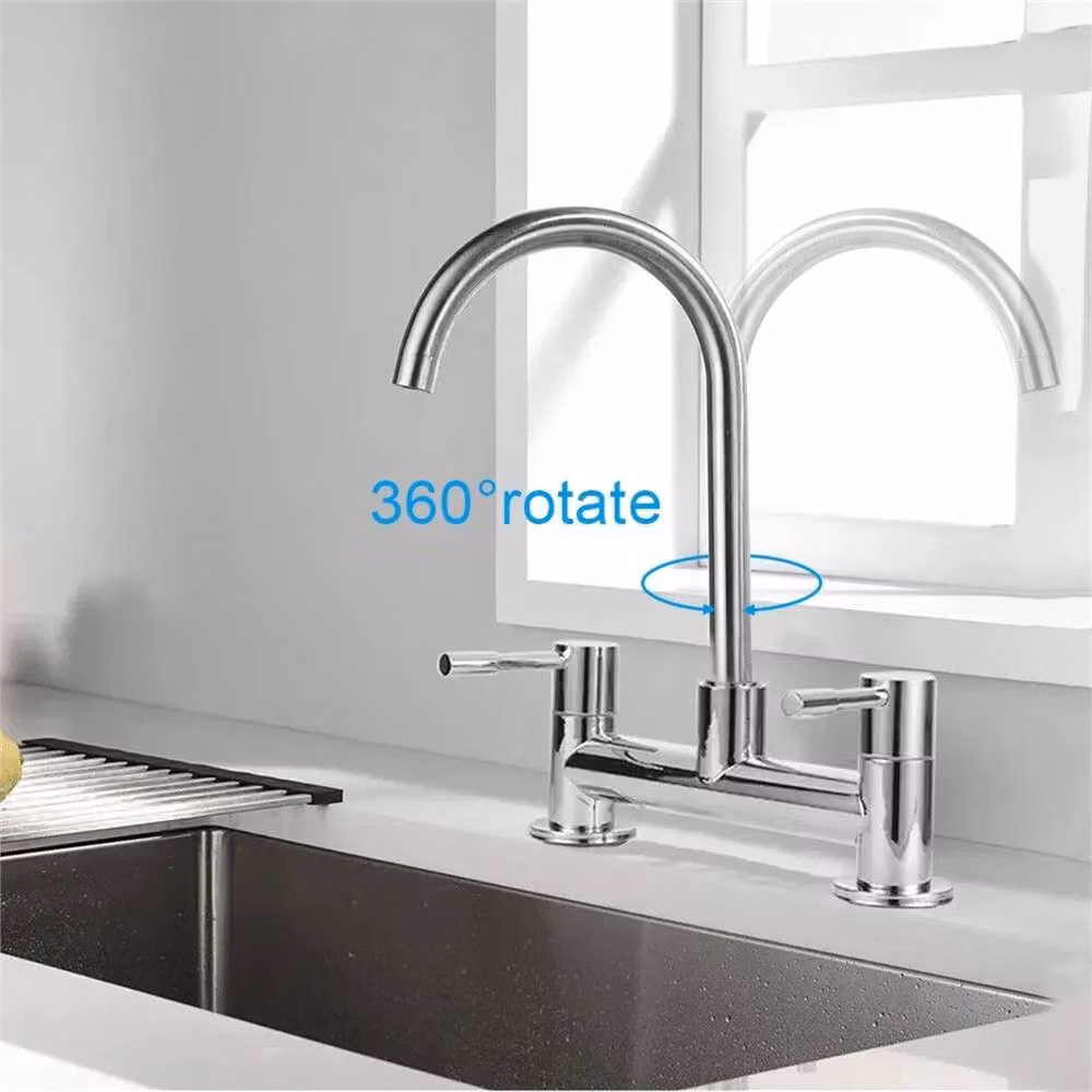 Kelvenix Modern Dual Lever Chrome Kitchen Sink Mixer Tap in Silver – 2