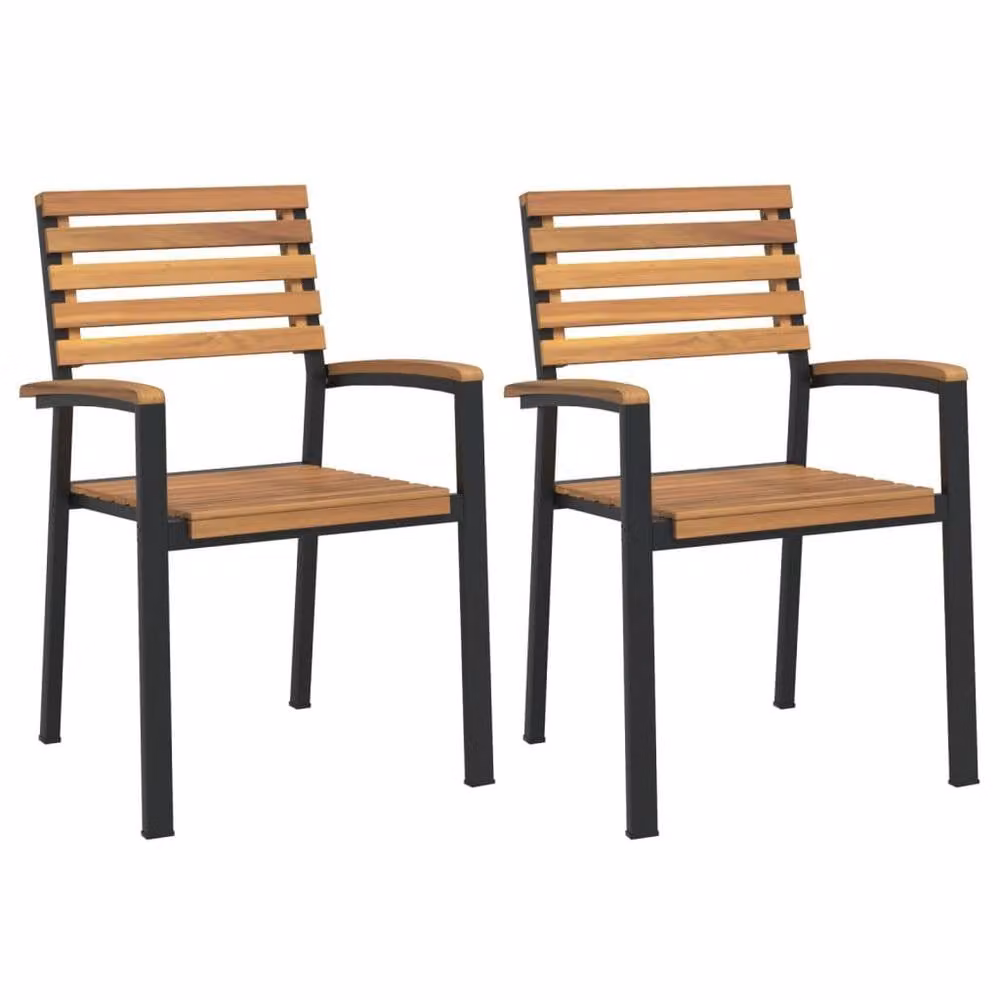 Berkfield Home Stackable Garden Chairs, 2 Piece Set in Brown Acacia Wood and Metal – 2