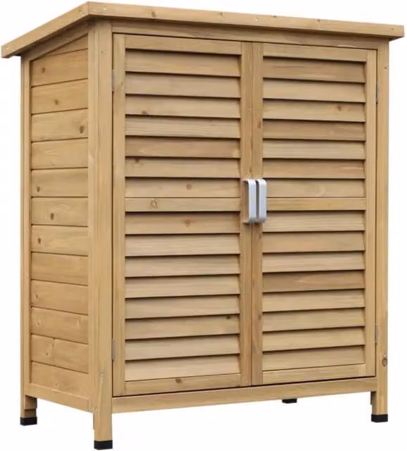 Hinsinc Small Wooden Outdoor Garden Storage Shed in Brown with Pent Roof and Double Doors, W/D/H: 96.5 x 87.0 x 46.5 cm – 1