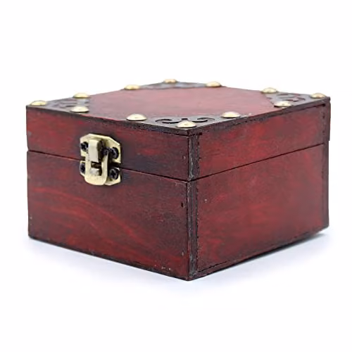 KDMD Set of 2 Vintage Gothic Square Wood and Metal Boxes in Red – 1