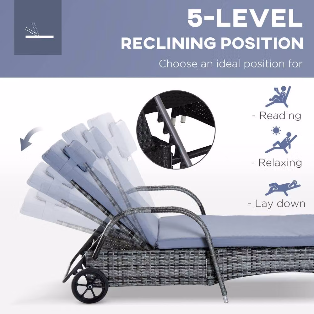 STILVORA Sun Lounger Set with Adjustable Back and Grey Cushions – 4