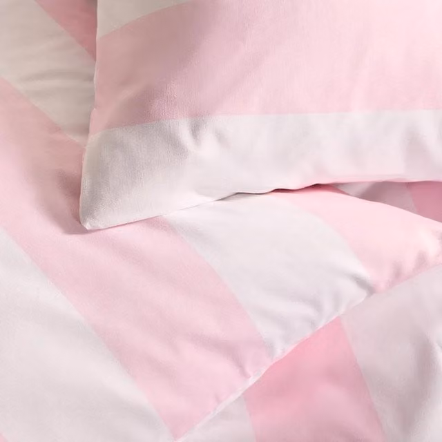 OHS Modern Striped Print Duvet Set in Pink and White