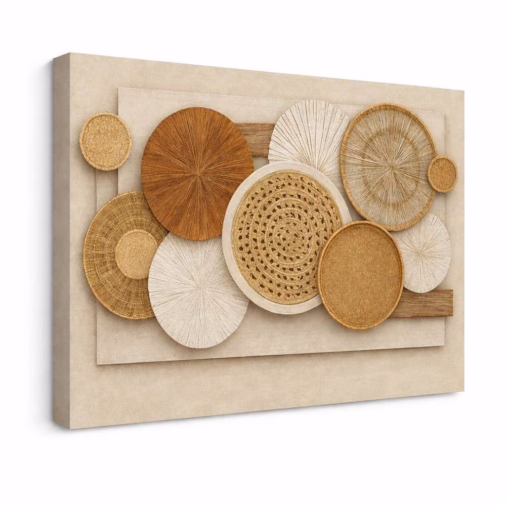 Mafett Boho Abstract Canvas Wall Art Print in Beige, Depth: 4 cm – 2