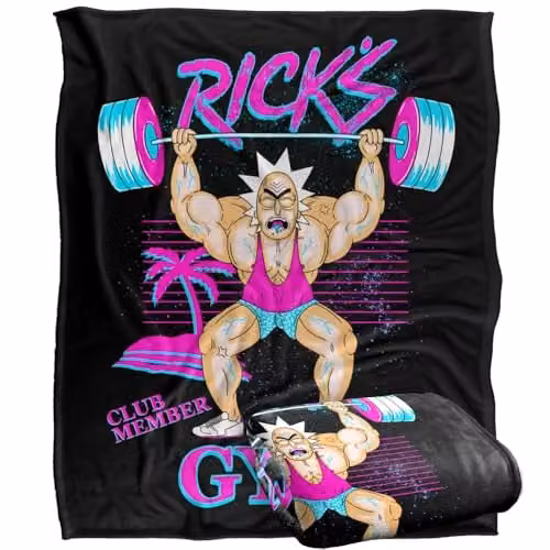 Warner Bros. Rick and Morty Rick's Gym Silky Touch Super Soft Fleece Throw Blanket, Multicolour, W: 127.0 cm, D: 152.4 cm, H: 1.0 cm