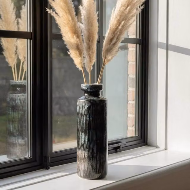 Garden Greatness Obsidian Reactive Glaze Tall Ceramic Tabletop Vase in Black and Multicolour, Height: 31.5 cm