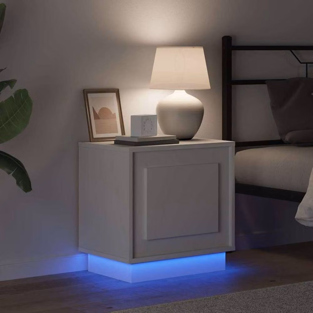 Berkfield Home White Bedside Cabinet with Integrated LED Lights W: 44 cm, D: 34.5 cm, H: 45 cm – 2