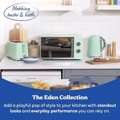 Russell Hobbs Eden 17L Manual Solo Microwave in Green and White, 700W, W: 45.6 cm, D: 32.6 cm, H: 26.4 cm – 5