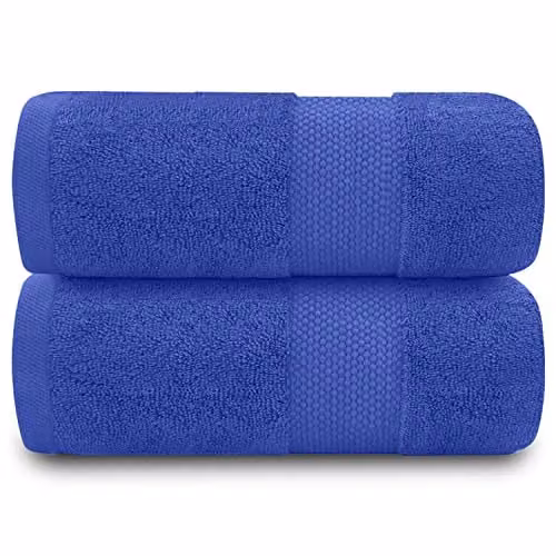 GAVENO CAVAILIA Pack of 2 Blue Striped Cotton Bath Towels, 700 GSM