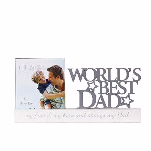 Widdop Worlds Best Dad Decorative Single Photo Frame, Grey and White, 4 x 4 in