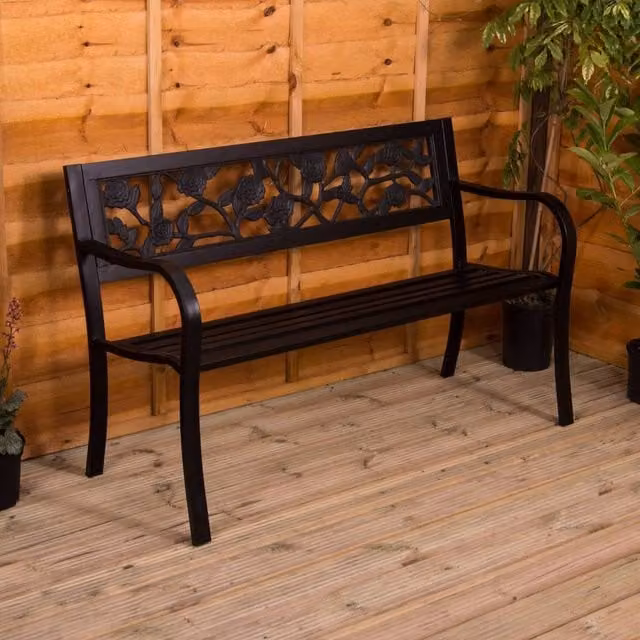 HD Designs 3 Seater Rose Steel Garden Bench in Matt Black