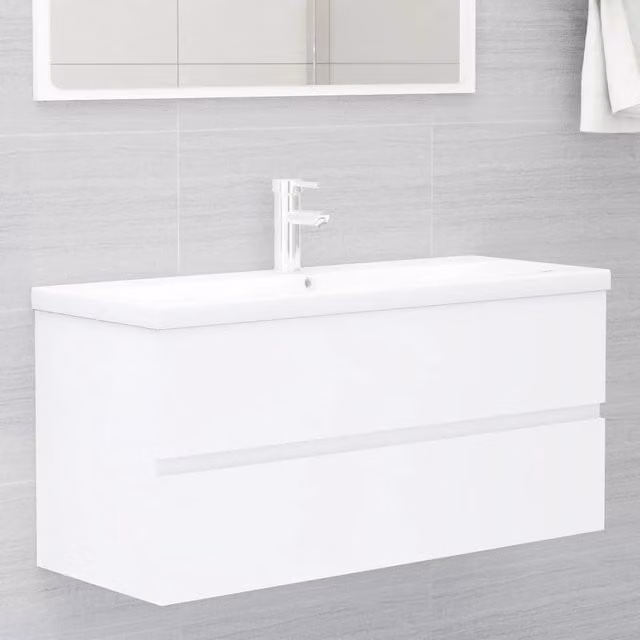 Berkfield Home Modern White Bathroom Sink Cabinet with Doors and Drawers, W/D/H: 100 x 38.5 x 45 cm