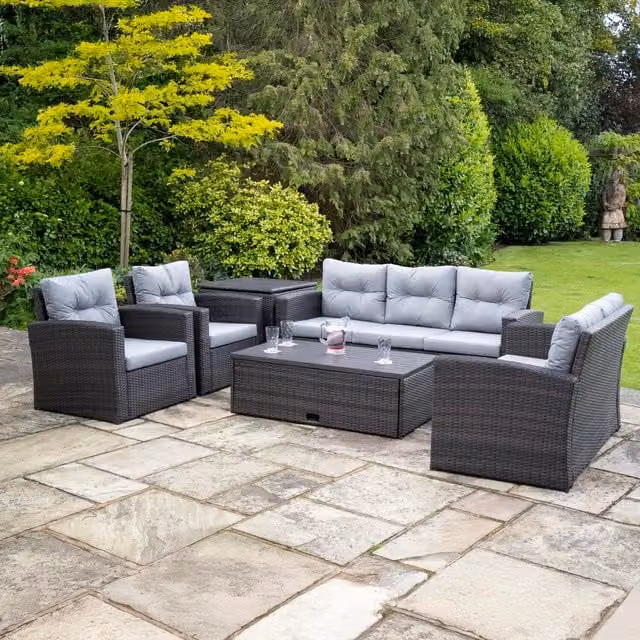 SHG Edgerton Modern 7 Seater Rattan Sofa Set in Brown and Grey