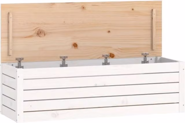 Berkfield Home White Solid Wood Pine Storage Box W: 109 cm, D: 36.5 cm, H: 33 cm
