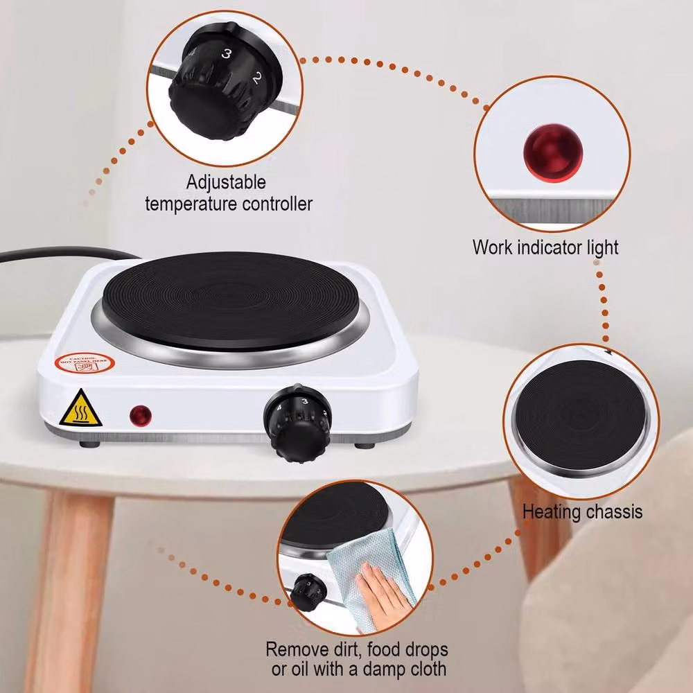 FLAVORA Single Portable Hot Plate Cooker with 5 Heat Levels in White – 4