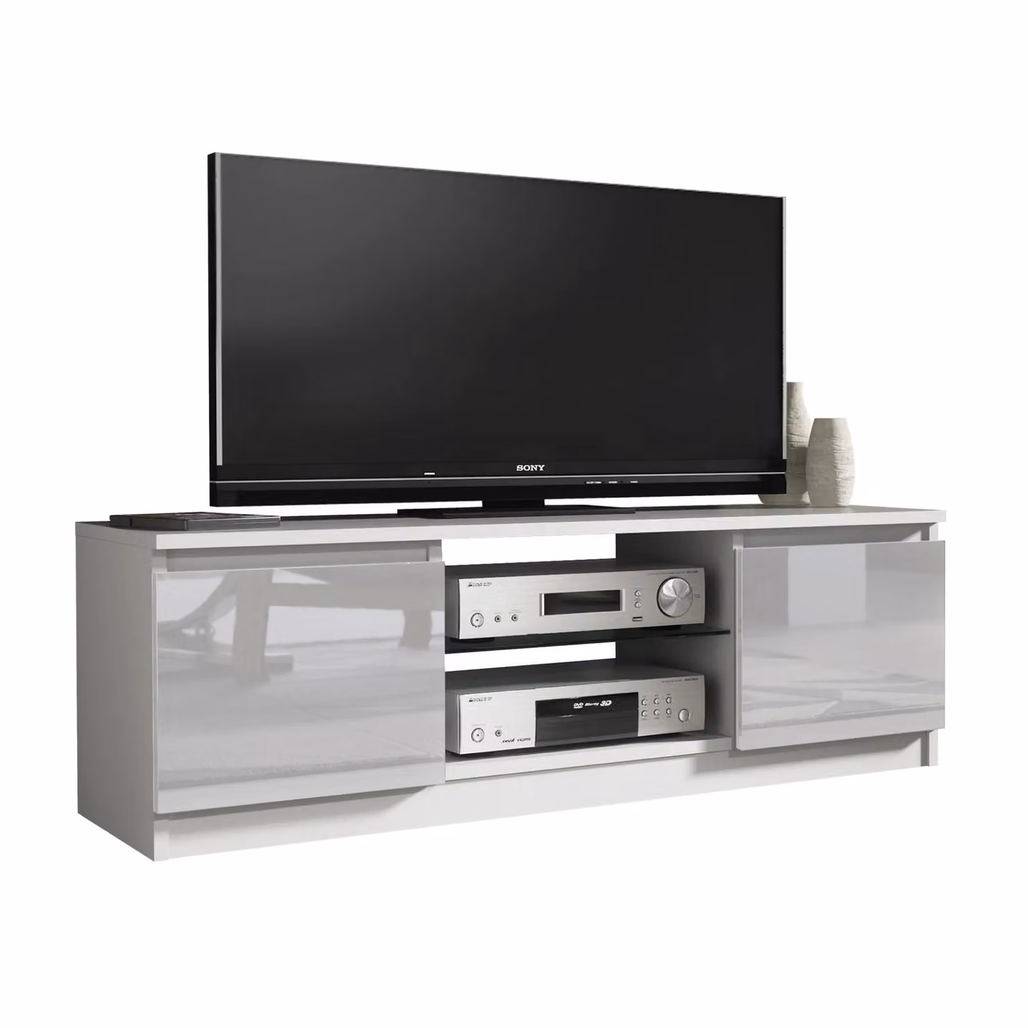 Creative Furniture Modern TV Unit in White with High Gloss Grey Doors, W/D/H: 120 x 38 x 40 cm – 2