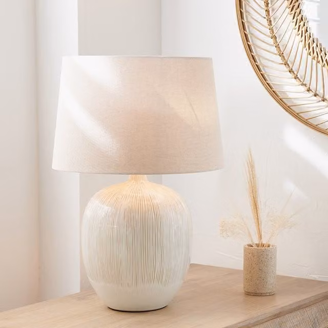 Pacific Lifestyle Scandinavian Ceramic Table Lamp in Beige, Brown and White