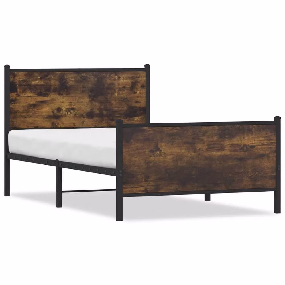 Berkfield Home Industrial Metal and Oak Bed Frame in Brown, W: 107 cm, D: 203 cm, H: 91.5 cm – 3