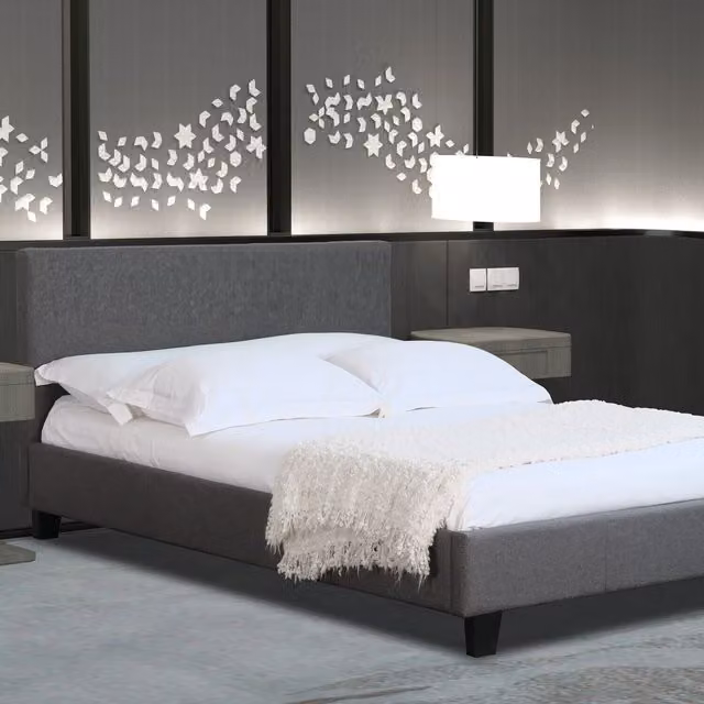 Comfy Living Modern Upholstered Fabric Bed Frame in Grey, W/D/H: 90 x 190 cm