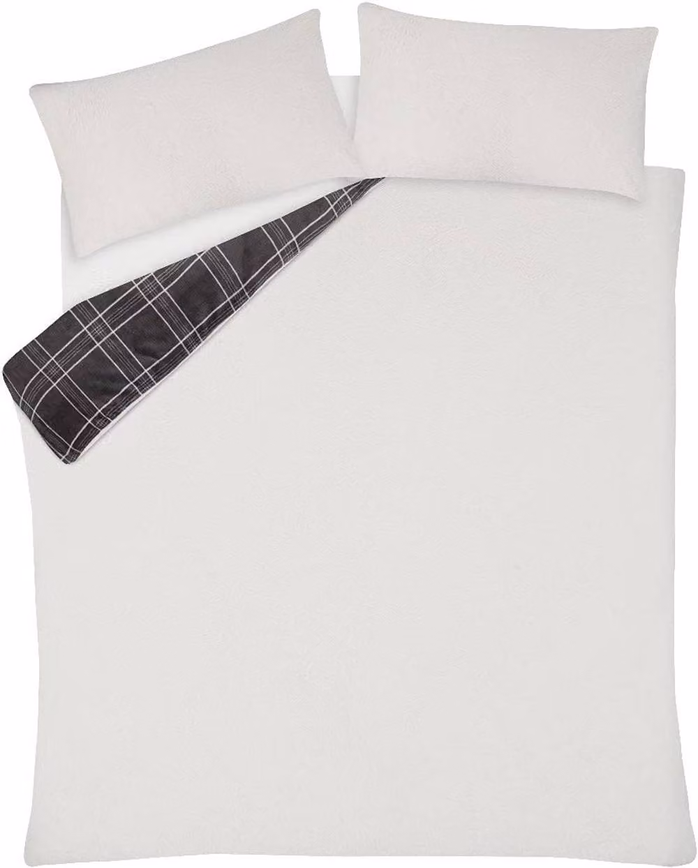 Smart Living Luxury Grey Checked Flannel Fleece Duvet Cover and Pillowcases Set, W: 180 cm, H: 200 cm – 4