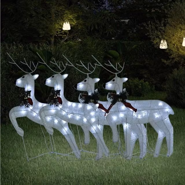Berkfield Home Christmas Reindeer Decoration Set, 4 Pieces, White with 80 LEDs – 1