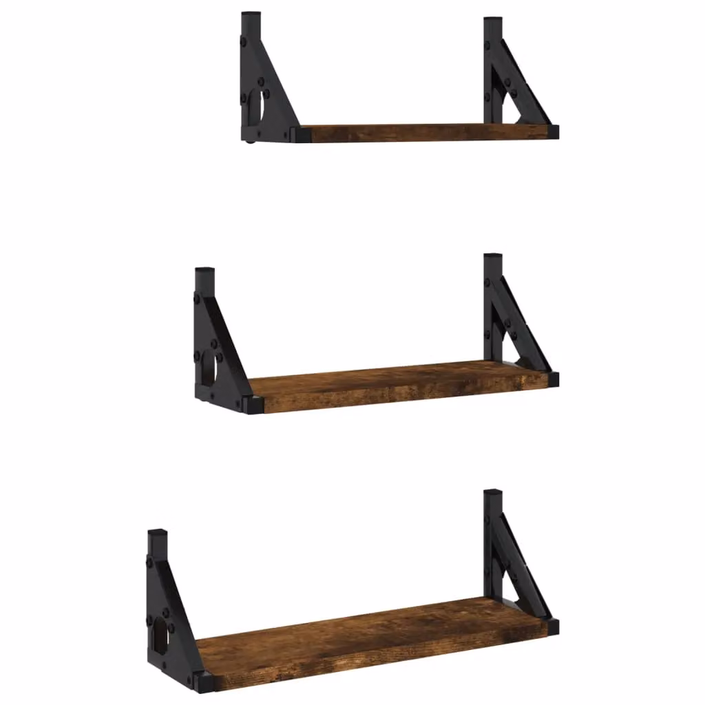 Berkfield Home 3 Piece Smoked Oak Wall Mounted Shelf Set in Brown – 2
