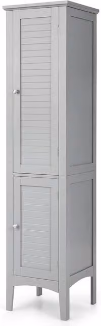 Gymax Grey 5-Tier Tall Bathroom Cabinet with Hinged Doors and Internal Shelves – 1