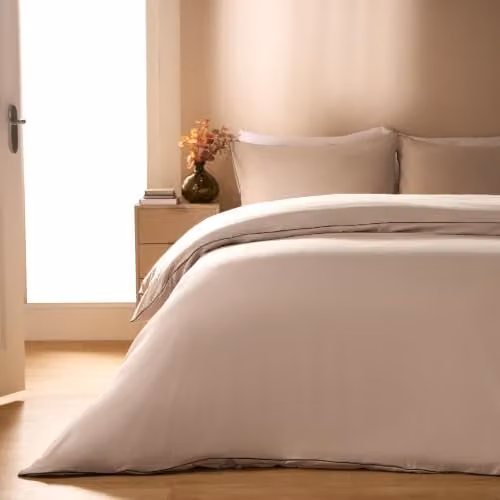 OHS Microfibre Polyester Piped Edge Duvet Cover and Pillowcase Set in Beige or Black, W/D/H: 180 x 200 cm – 1