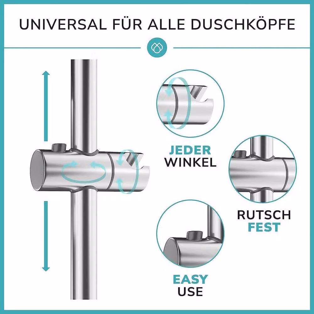 SPETLEK Adjustable Chrome Shower Riser Rail Kit with Head Holder in Silver – 2