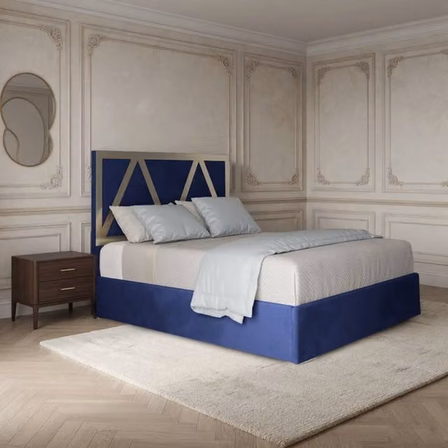 Casani Claverdon Upholstered Velvet Designer Bed Frame in Blue, W/D/H: 200 x 127 x 200 cm, Super King Size – 1
