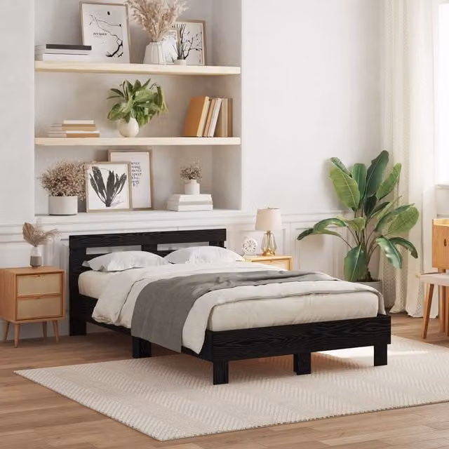 Berkfield Home Modern Oak Bed Frame in Black and Multicolour, W/D/H: 140 x 135 x 193 cm – 1
