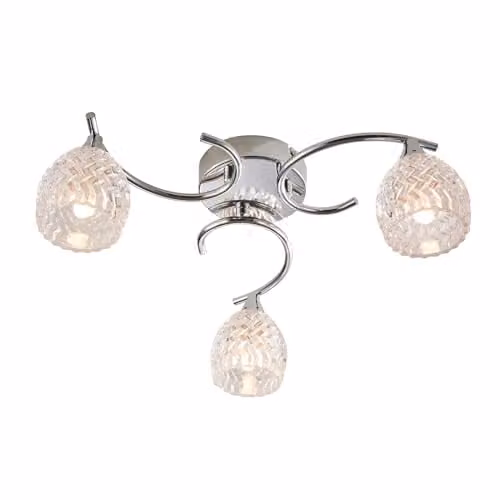 Endon Boyer 3 Light Semi Flush Mount Ceiling Light in Chrome with Transparent Glass Shades and G9 Bulbs