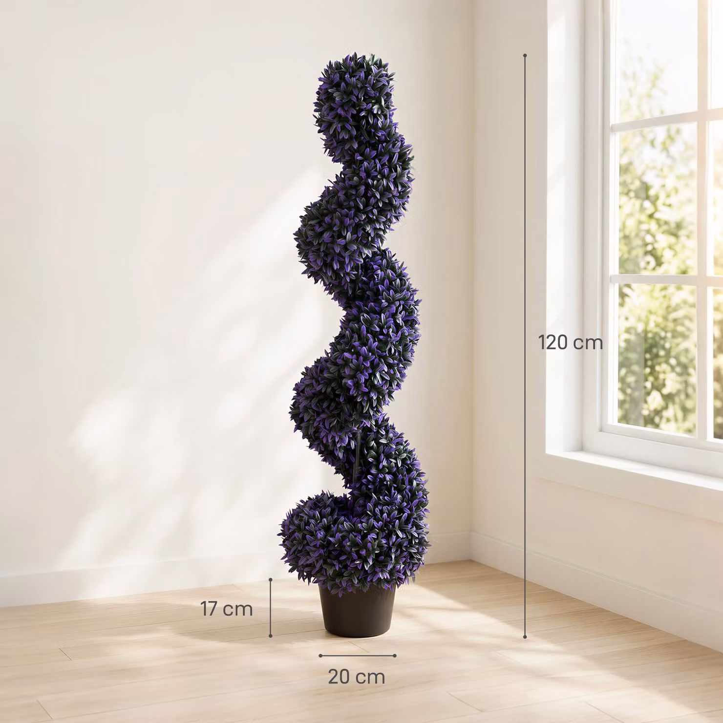 HOMCOM Set of 2 Purple Artificial Boxwood Spiral Topiary Trees, Height: 120 cm – 3