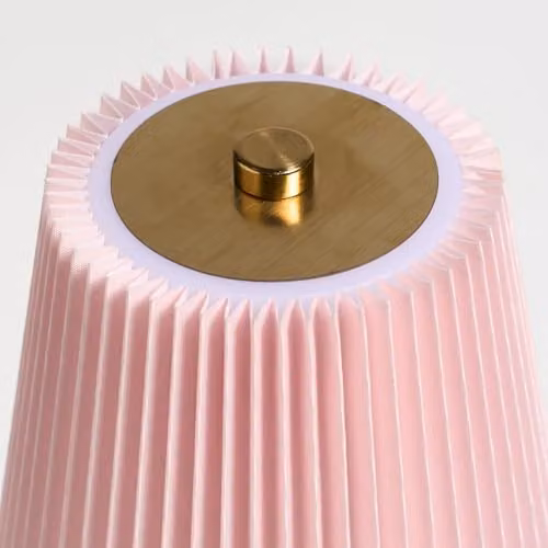 OHS Pink Fabric Pleated LED Cordless Rechargeable Table Lamp with Touch Control – 4
