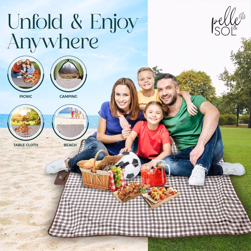 Pelle & Sol Foldable Waterproof Picnic Blanket with Carry Handle in Blue and Brown – 4