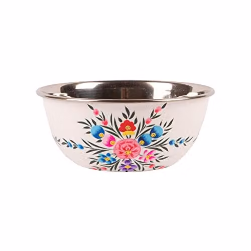 Billy Can Floral Cotton Pansy Stainless Steel Cereal Bowl in White, Diameter: 18.5 cm
