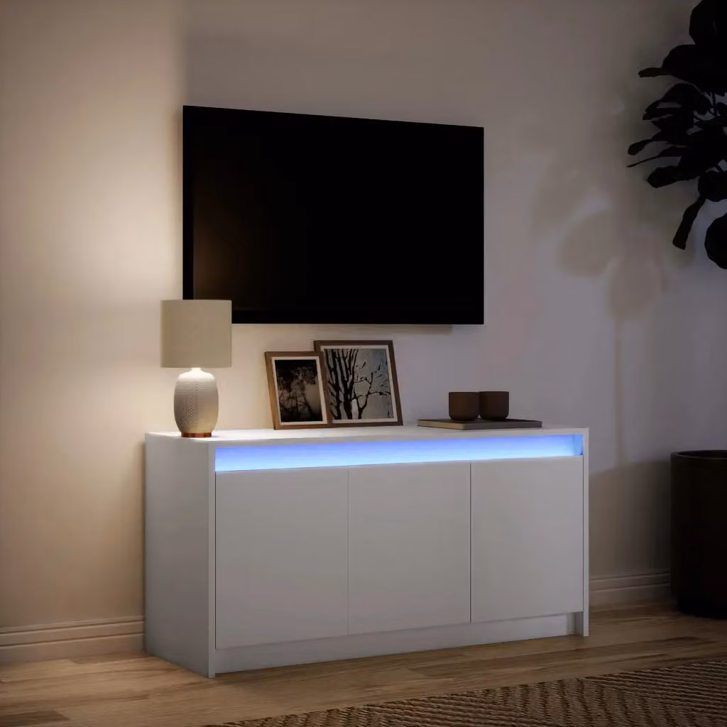 Berkfield Home Modern White LED TV Cabinet in Matt MDF, W/D/H: 100 x 34 x 50 cm – 2