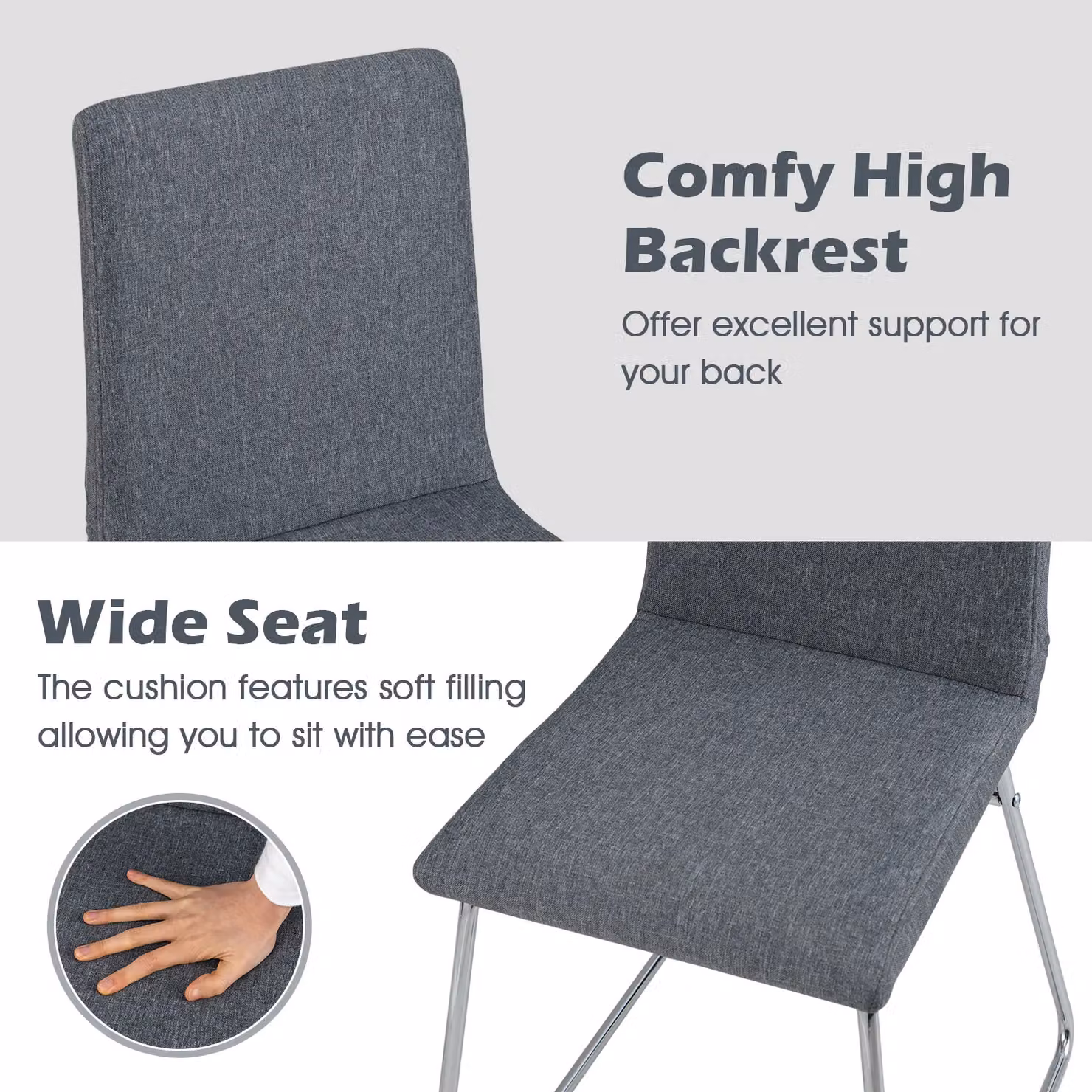 Gymax Set of 2 Upholstered Dining Chairs in Grey with Metal Cantilever Base – 3