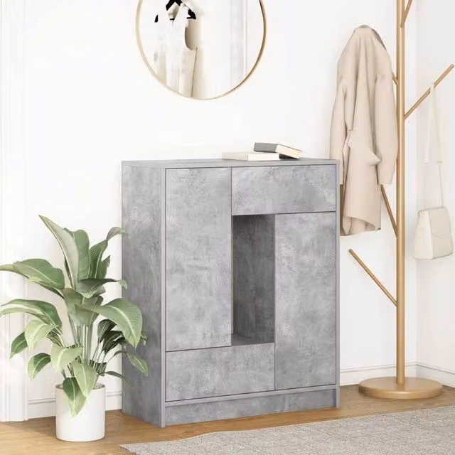 Berkfield Home Modern Sideboard with Drawers and Doors in Concrete Grey, W/D/H: 73 x 31 x 90 cm – 1