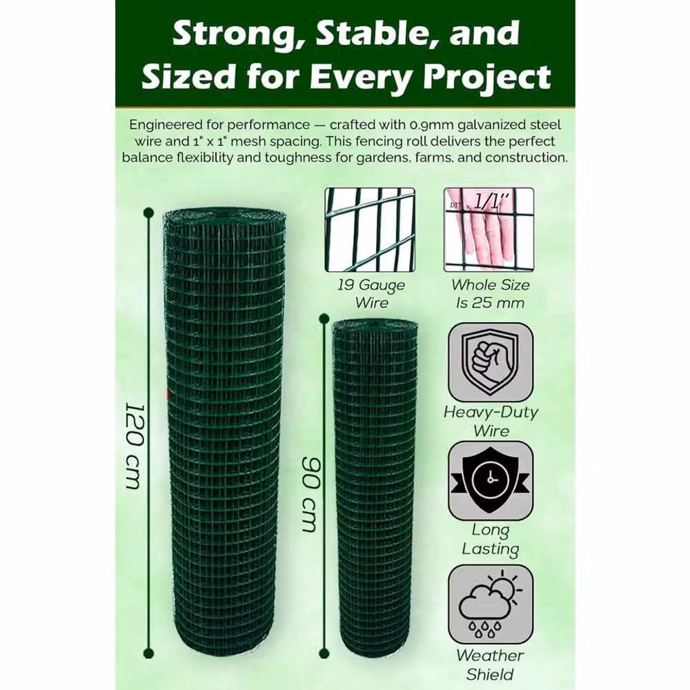 Hygrad PVC Coated Welded Mesh Fence Wire Guard Barrier Netting, Green, H: 120 cm, W: 25.4 cm, D: 0.9 cm – 2
