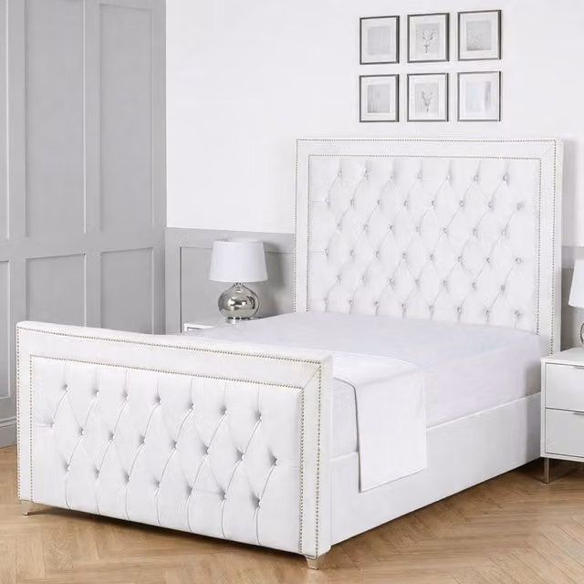 Living Comfort Bedz Metro Upholstered Fabric Gas Lift Storage Bed in White, Super King, W/D/H: 200 x 200 cm