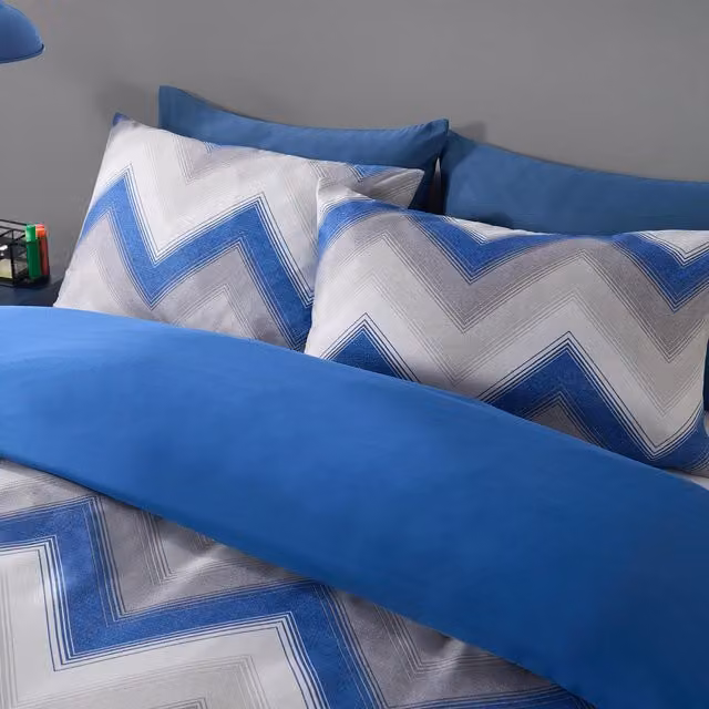 OHS Zig Zag Duvet Cover and Pillowcase Set in Blue, Beige, Orange and Pink, 200 x 200 cm