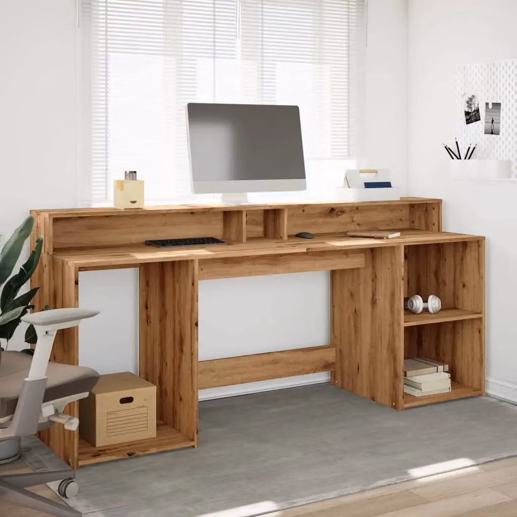 Berkfield Home Gaming Desk with LED Lights in Artisan Oak Brown, W/D/H: 200 x 55 x 91 cm – 4