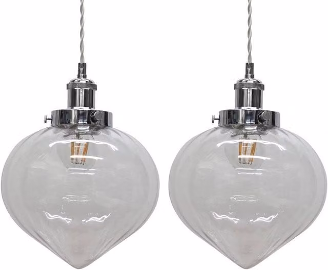 First Choice Lighting Layla Set of 2 Clear Glass Easy Fit Pendant Shades with Chrome Detail