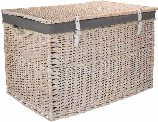 Red Hamper Large Wicker Storage Basket with White Wash Finish in Grey