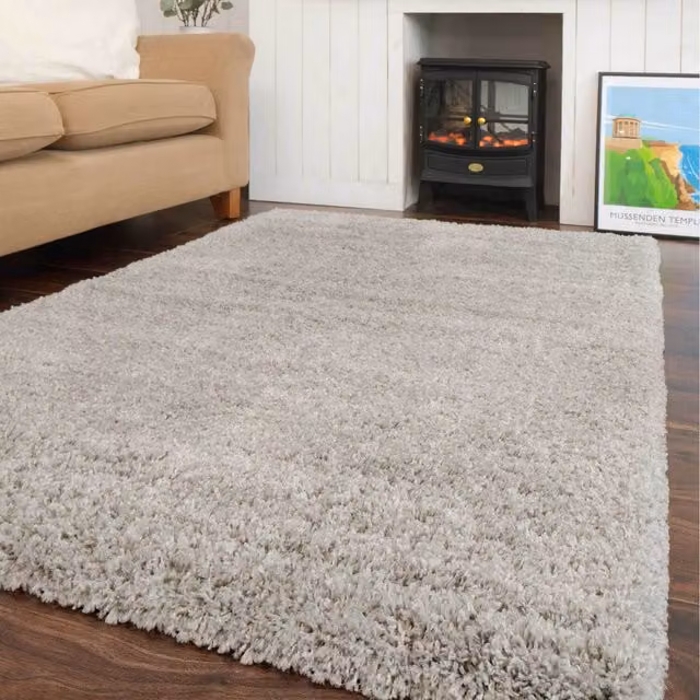 The Rug House Super Soft Silver Shaggy Living Area Rug in Grey, W: 170 cm, D: 120 cm