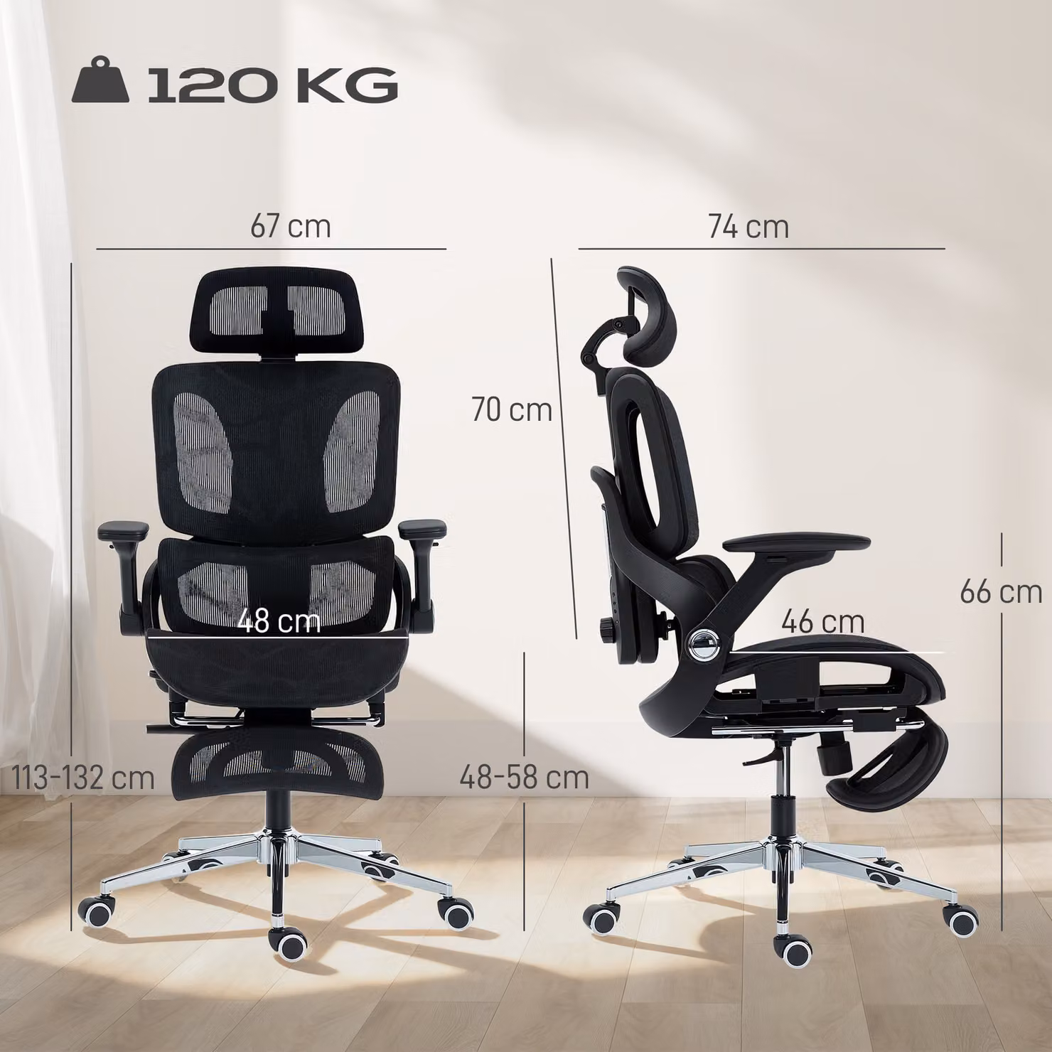 HOMCOM Ergonomic Black Fabric Office Chair with Headrest and Armrests – 3