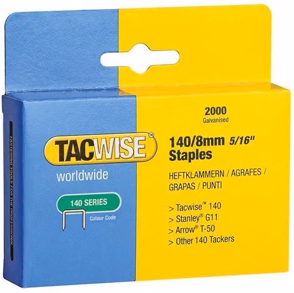 Tacwise 140 Series Galvanised Flat Wire Staples in Multicolour